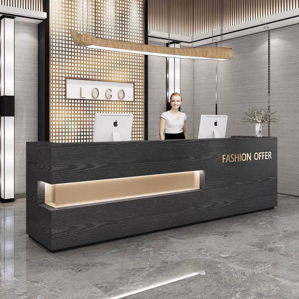 Black Slick Design Modern Reception Desk - Alpine Office Supply