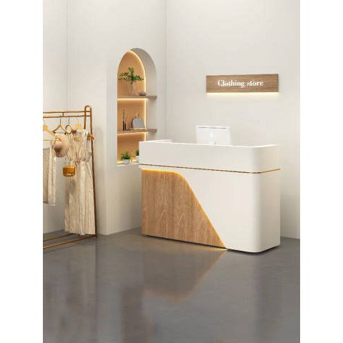 Stylish Slat Paneled Modern Reception Desk With LED - Alpine Office Supply