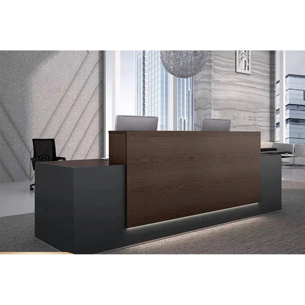 Walnut Modern Reception Desk With LED - Alpine Office Supply