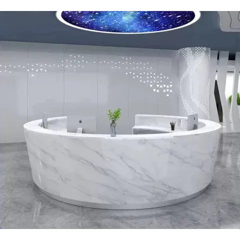 Round Modern Marble Look Reception Desk - Alpine Office Supply